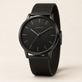 Serahcore Voyager Obsidian men’s watch in Black / Black, complete three-quarter studio view with Serahcore wordmark.